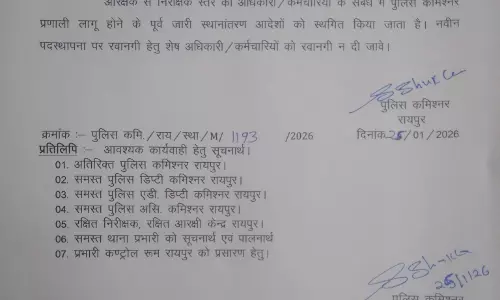 ट्रांसफर आदेश रायपुर पुलिस कमिश्नर ने किया रद्द