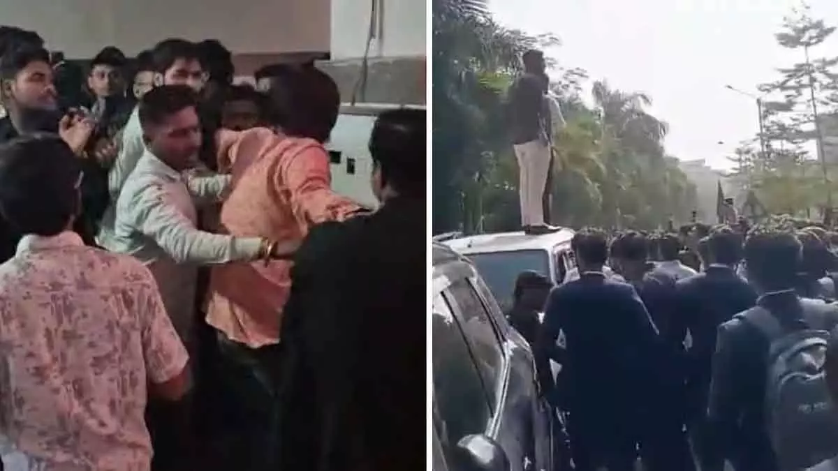 एक्रोपोलिस कॉलेज में ABVP के विरोध प्रदर्शन के दौरान टीचर की पिटाई हुई और कैंपस में तोड़फोड़ की गई एक्रोपोलिस कॉलेज में ABVP के विरोध प्रदर्शन के दौरान टीचर की पिटाई हुई और कैंपस में तोड़फोड़ की गई