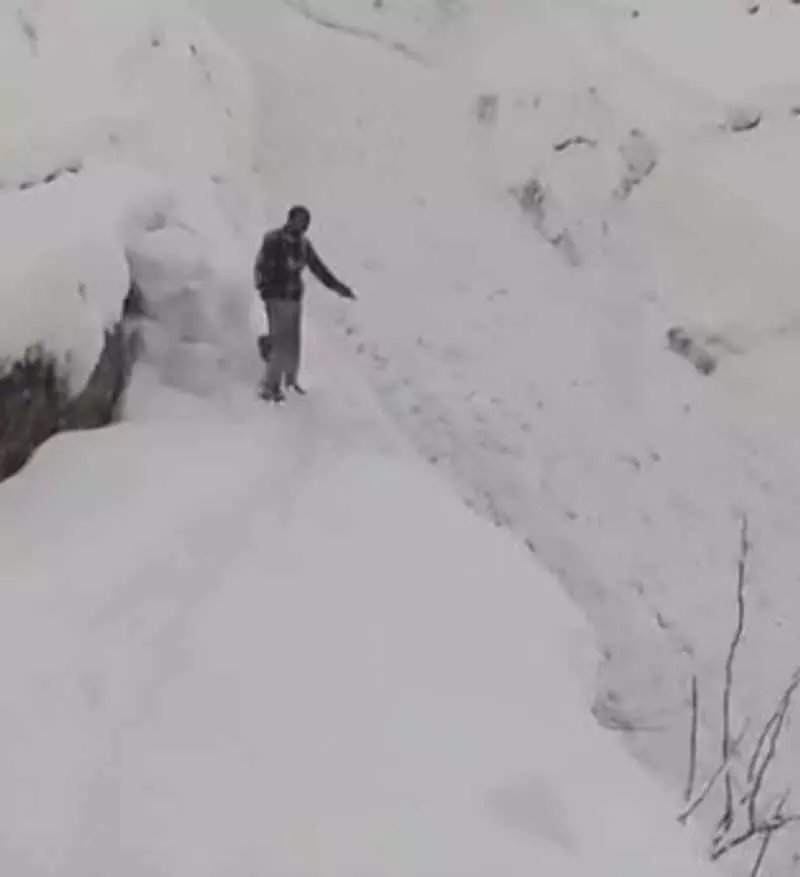 Himachal Pradesh के मिंधल गांव से बर्फ की नदी बह रही Himachal Pradesh के मिंधल गांव से बर्फ की नदी बह रही