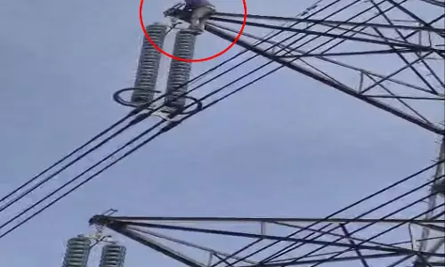 किसान ने टोकन कटने की मांग को टावर पर चढ़ा, देखें VIDEO...