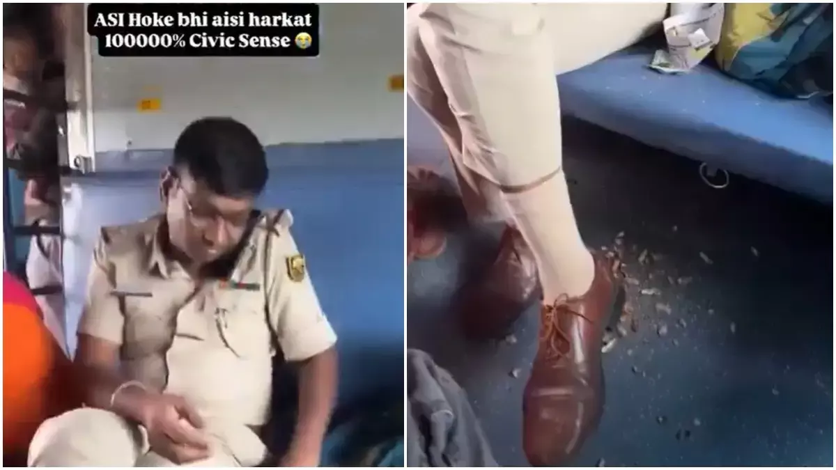 ट्रेन में पुलिसकर्मी का कूड़ा फेंकने का वीडियो वायरल, नेटिज़न्स भड़के