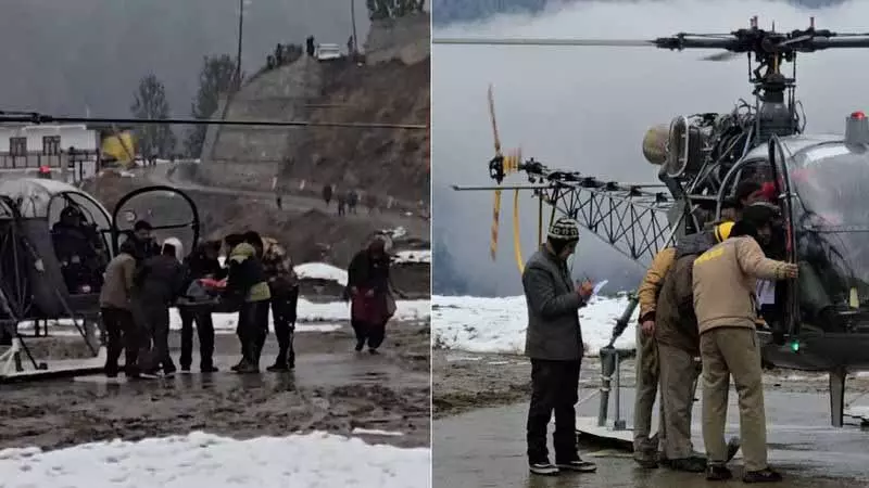 IAF के हेलीकॉप्टर ने बर्फबारी के बीच हिमाचल के ढांडेरवारी से लकवाग्रस्त महिला को एयरलिफ्ट किया IAF के हेलीकॉप्टर ने बर्फबारी के बीच हिमाचल के ढांडेरवारी से लकवाग्रस्त महिला को एयरलिफ्ट किया