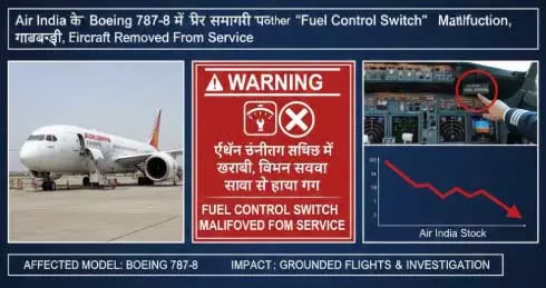 एयर इंडिया ने बोइंग 787 उड़ान रोक, फ्यूल स्विच खराबी पर DGCA को दी जानकारी एयर इंडिया ने बोइंग 787 उड़ान रोक, फ्यूल स्विच खराबी पर DGCA को दी जानकारी