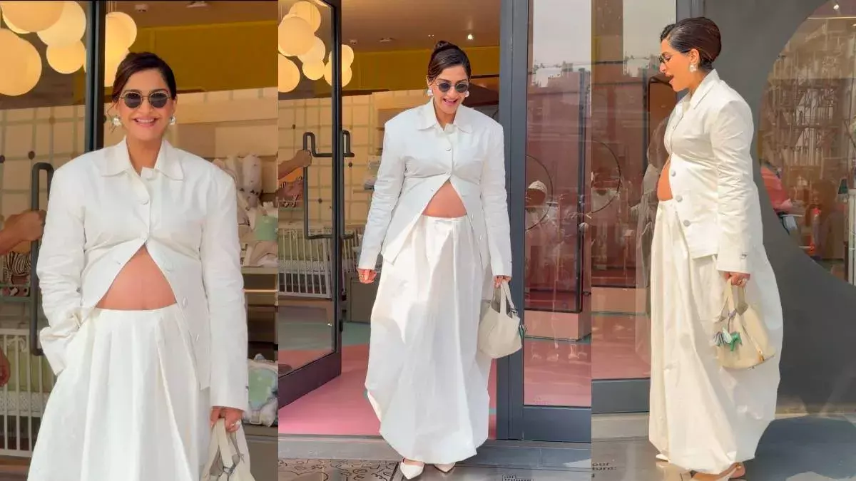 व्हाइट शर्ट और मैक्सी स्कर्ट में Sonam Kapoor ने दिखाया बेबी बंप स्टाइल