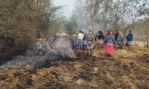 Hosadurga : धान के खेत में आग लगी,भारी नुकसान