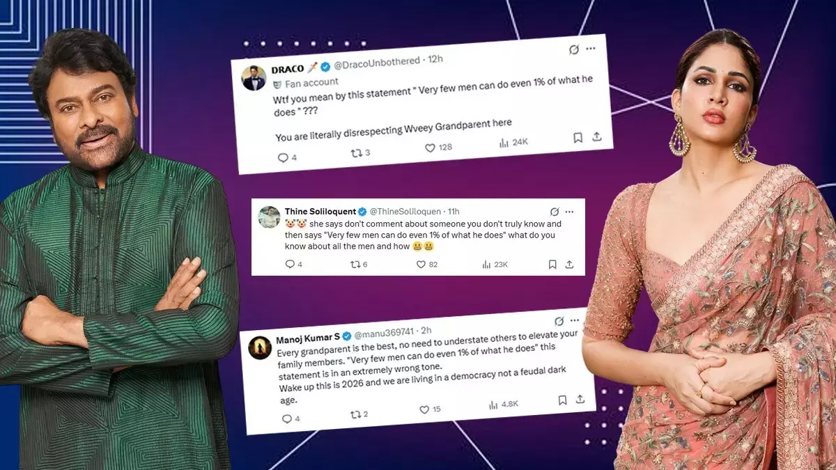 जेंडर बायस के आरोपों पर लावण्या त्रिपाठी ने किया चिरंजीवी का बचाव, पुरुष’ वाले बयान पर हुईं जमकर ट्रोल जेंडर बायस के आरोपों पर लावण्या त्रिपाठी ने किया चिरंजीवी का बचाव, पुरुष’ वाले बयान पर हुईं जमकर ट्रोल