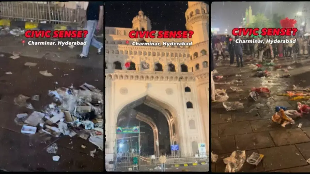 Hyderabad: वायरल वीडियो में चारमीनार की शान कचरे से दबी हुई दिखाई दे रही Hyderabad: वायरल वीडियो में चारमीनार की शान कचरे से दबी हुई दिखाई दे रही