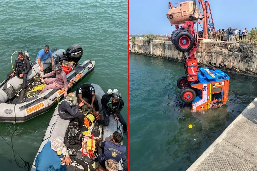 पोर्ट में पलटे ट्रेलर की ड्राइवर केबिन बरामद, भारतीय नौसेना ने चलाया विशेष अभियान पोर्ट में पलटे ट्रेलर की ड्राइवर केबिन बरामद, भारतीय नौसेना ने चलाया विशेष अभियान