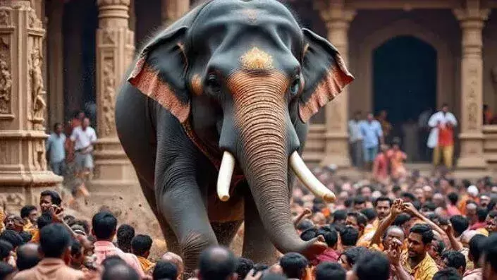 kerala: पूर्णत्रयीसा मंदिर में हाथी बेकाबू, श्रद्धालुओं को सुरक्षित बाहर निकाला गया kerala: पूर्णत्रयीसा मंदिर में हाथी बेकाबू, श्रद्धालुओं को सुरक्षित बाहर निकाला गया
