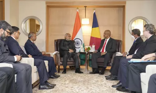 उपराष्ट्रपति राधाकृष्णन ने सेशेल्स के राष्ट्रपति पैट्रिक हर्मिनी से की मुलाकात