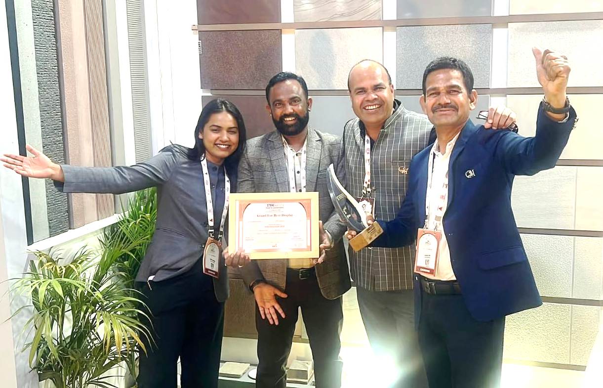 ओम इंडस्ट्री Bigod-Mandalgarh को इंडिया स्टोनमार्ट 2026 प्रदर्शनी में मिला द्वितीय पुरस्कार