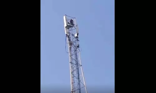 लड़का मोबाइल टावर पर चढ़ गया...फिर जो हुआ LIVE देखें