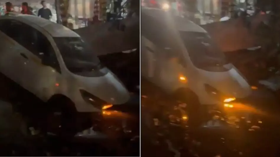 शराब दुकान के पास नाले में गिरी कार, गनीमत ड्राइवर नहीं था मौजूद शराब दुकान के पास नाले में गिरी कार, गनीमत ड्राइवर नहीं था मौजूद