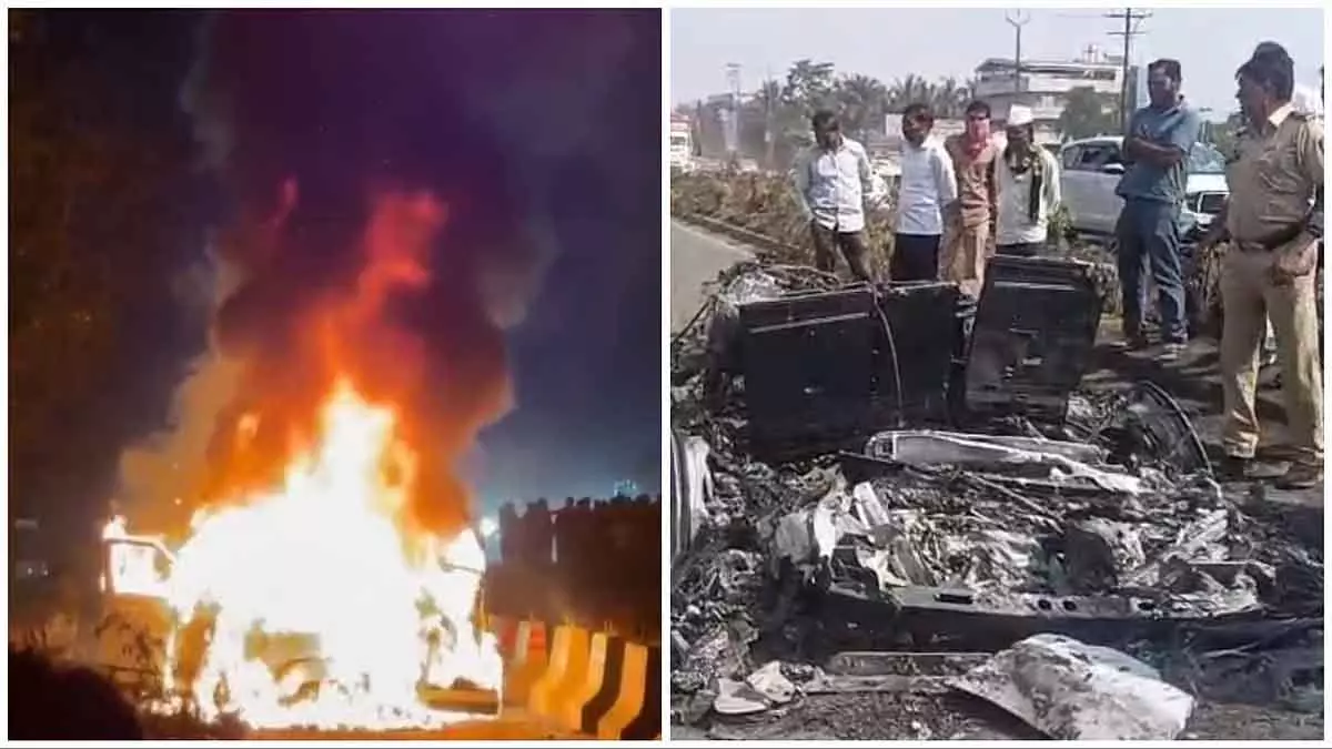 राजस्थान के MP के काफिले में लगी रेंज रोवर में नासिक-मुंबई हाईवे पर आग लग गई राजस्थान के MP के काफिले में लगी रेंज रोवर में नासिक-मुंबई हाईवे पर आग लग गई