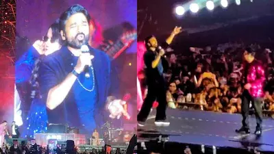 Chennai शो में धनुष ने सरप्राइज अपीयरेंस की, A.R. रहमान के साथ किया स्टेज पर परफॉर्म Chennai शो में धनुष ने सरप्राइज अपीयरेंस की, A.R. रहमान के साथ किया स्टेज पर परफॉर्म