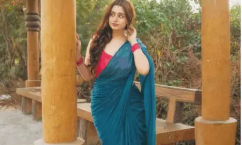 Ayesha Khan ने पिंक ब्लाउज़ और ब्लू साड़ी में गर्मियों का स्टाइल पेश किया Ayesha Khan ने पिंक ब्लाउज़ और ब्लू साड़ी में गर्मियों का स्टाइल पेश किया