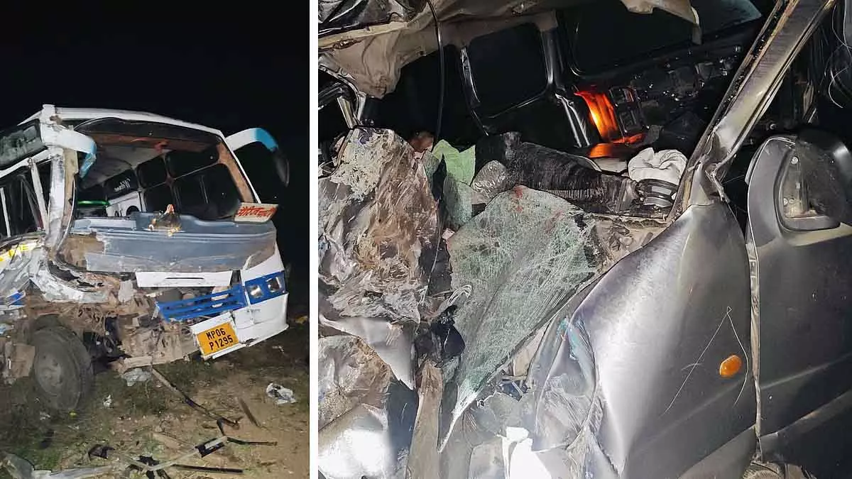 NH-719 पर अंधे मोड़ पर तेज रफ्तार बस ने वैन को टक्कर मारी, 5 की मौत, 7 गंभीर NH-719 पर अंधे मोड़ पर तेज रफ्तार बस ने वैन को टक्कर मारी, 5 की मौत, 7 गंभीर