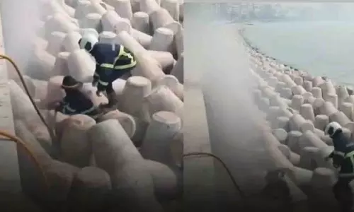 Mumbai: कोस्टल रोड पर आग लगी; आग बुझाने का काम जारी Mumbai: कोस्टल रोड पर आग लगी; आग बुझाने का काम जारी