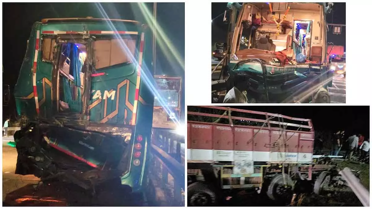 Pune : कटराज टनल के पास बस को टक्कर मारने वाले ट्रक ड्राइवर की मौत; 5 यात्री घायल Pune : कटराज टनल के पास बस को टक्कर मारने वाले ट्रक ड्राइवर की मौत; 5 यात्री घायल