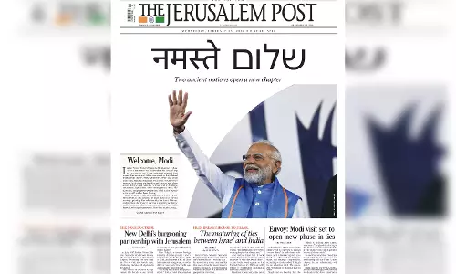 पीएम मोदी के इजरायल दौरे पर द यरूशलम पोस्ट ने फ्रंट पेज पर लिखा, दो प्राचीन राष्ट्रों ने एक नया अध्याय शुरू किया