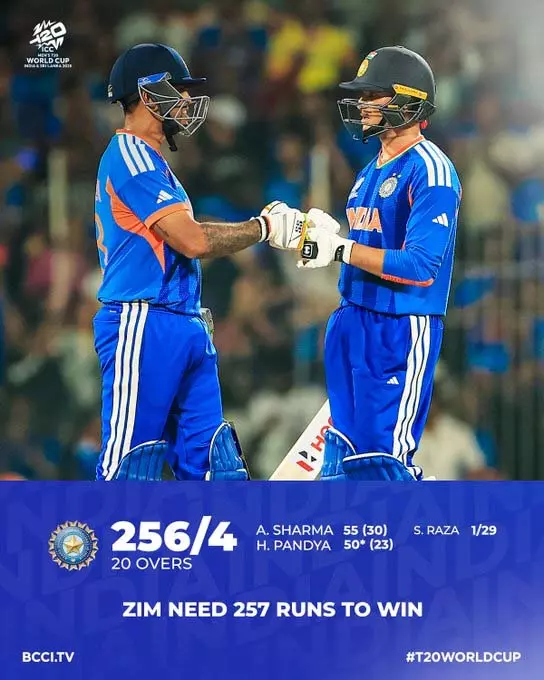 IND vs ZIM T20 WC SUPER 8: भारत की तूफानी पारी ने ZIM को दिए 257 का टारगेट IND vs ZIM T20 WC SUPER 8: भारत की तूफानी पारी ने ZIM को दिए 257 का टारगेट