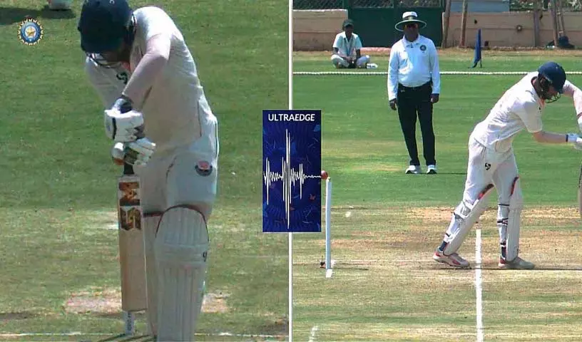 गेंद Stumps को छूती है लेकिन बेल्स हिलने से पूरी तरह मना कर देती गेंद Stumps को छूती है लेकिन बेल्स हिलने से पूरी तरह मना कर देती