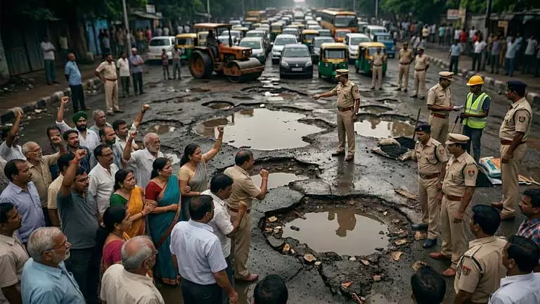 गड्ढे में गिरने से आदमी की मौत; स्थानीय लोगों ने शव के साथ PWD पर प्रदर्शन किया गड्ढे में गिरने से आदमी की मौत; स्थानीय लोगों ने शव के साथ PWD पर प्रदर्शन किया