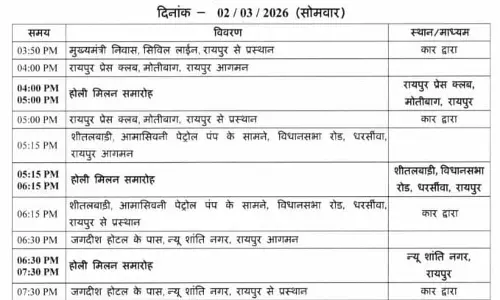 CM साय के दौरे को लेकर शेड्यूल जारी CM साय के दौरे को लेकर शेड्यूल जारी