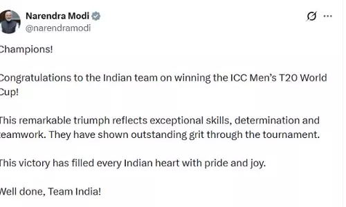 टी20 विश्व कप 2026: प्रधानमंत्री मोदी ने टीम इंडिया को ऐतिहासिक जीत पर दी बधाई टी20 विश्व कप 2026: प्रधानमंत्री मोदी ने टीम इंडिया को ऐतिहासिक जीत पर दी बधाई