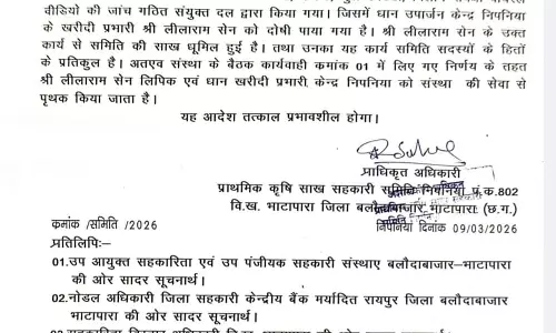 धान में रेत मिलाकर हेराफेरी करने वाला खरीदी केन्द्र प्रभारी बर्खास्त धान में रेत मिलाकर हेराफेरी करने वाला खरीदी केन्द्र प्रभारी बर्खास्त