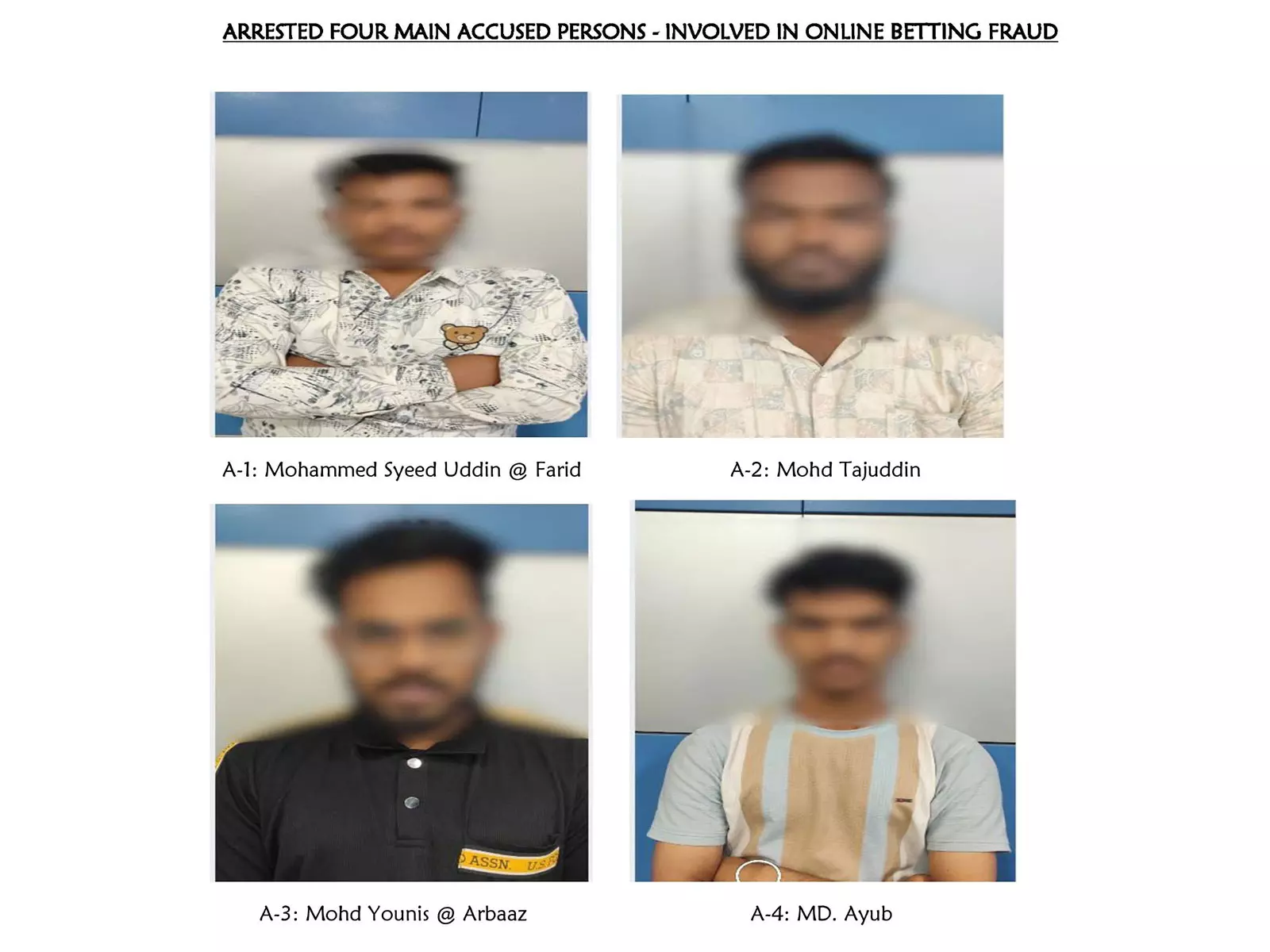 Hyderabad Police ने कथित तौर पर 1.5 करोड़ रुपये की ऑनलाइन सट्टेबाजी धोखाधड़ी के लिए चार लोगों को किया गिरफ्तार Hyderabad Police ने कथित तौर पर 1.5 करोड़ रुपये की ऑनलाइन सट्टेबाजी धोखाधड़ी के लिए चार लोगों को किया गिरफ्तार