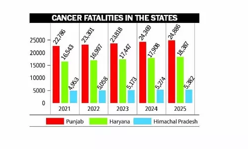 2025 में, Punjab में रोज़ाना कैंसर से 68 मौतें हुईं, हरियाणा में 50 और हिमाचल में 15 2025 में, Punjab में रोज़ाना कैंसर से 68 मौतें हुईं, हरियाणा में 50 और हिमाचल में 15