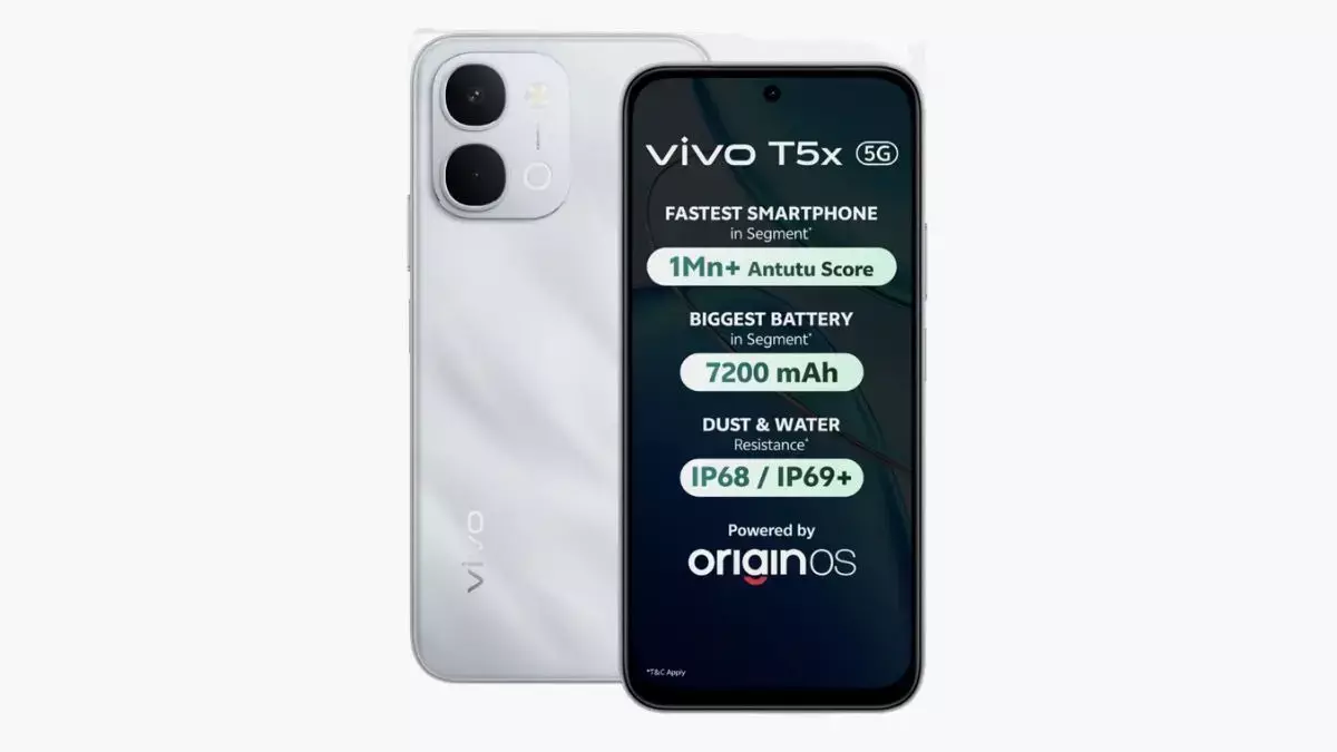 Vivo T5x 5G भारत में 7,200mAh बैटरी और Dimensity 7400 Turbo के साथ लॉन्च, कीमत ₹18,999 से शुरू Vivo T5x 5G भारत में 7,200mAh बैटरी और Dimensity 7400 Turbo के साथ लॉन्च, कीमत ₹18,999 से शुरू