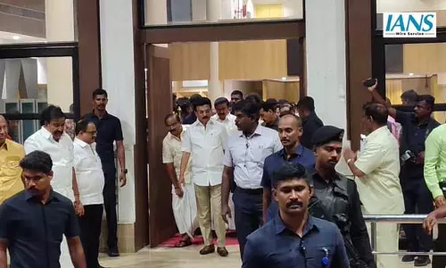 डीएमके अध्यक्ष और मुख्यमंत्री एम.के. स्टालिन ने अन्ना अरिवालयम से पार्टी मुख्यालय से किया प्रस्थान
