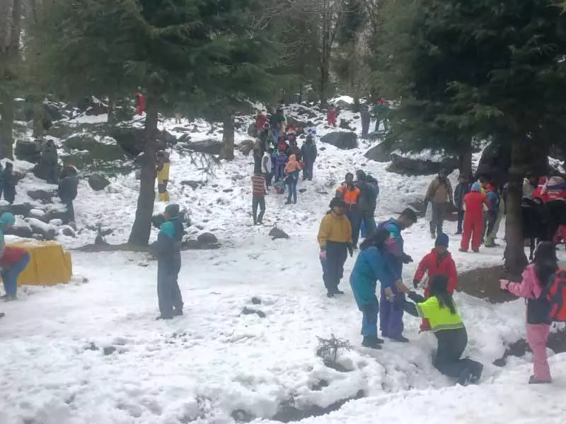 Himachal: मनाली में बर्फबारी से पर्यटन को मिली नई जान Himachal: मनाली में बर्फबारी से पर्यटन को मिली नई जान