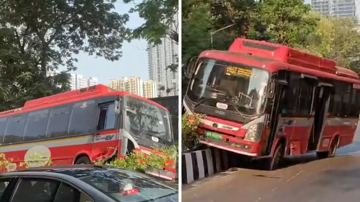 Mumbai : लोअर परेल में कमला मिल्स के पास बेस्ट बस डिवाइडर पर चढ़ी Mumbai : लोअर परेल में कमला मिल्स के पास बेस्ट बस डिवाइडर पर चढ़ी