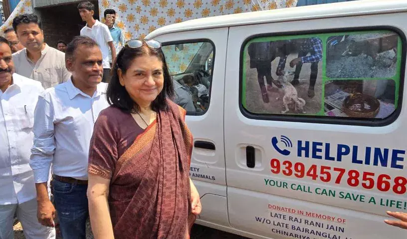मेनका गांधी ने हैदराबाद में GHSPCA एनिमल एम्बुलेंस लॉन्च की मेनका गांधी ने हैदराबाद में GHSPCA एनिमल एम्बुलेंस लॉन्च की
