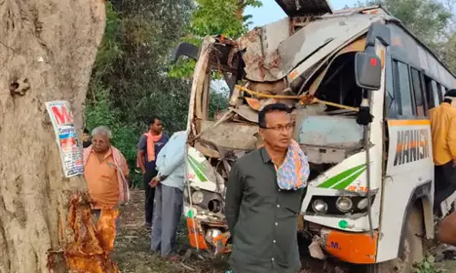 श्रद्धालुओं की बस पेड़ से टकराई, 40 लोग घायल श्रद्धालुओं की बस पेड़ से टकराई, 40 लोग घायल