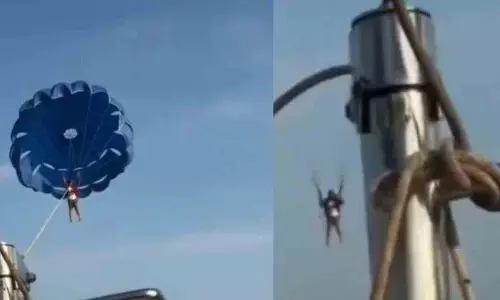 Parasail Cable टूटने से पर्यटक समुद्र में गिरा
