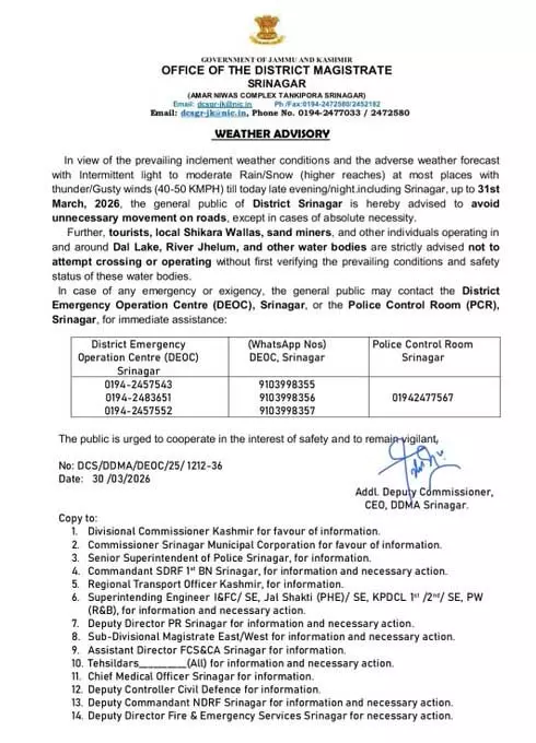 खराब मौसम का अलर्ट, बारिश-बर्फबारी और तेज हवाओं की चेतावनी जारी खराब मौसम का अलर्ट, बारिश-बर्फबारी और तेज हवाओं की चेतावनी जारी
