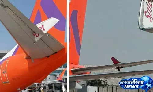 Delhi Airport पर स्पाइसजेट का प्लेन अकासा एयरक्राफ्ट से टकराया; विंग डैमेज, जांच जारी Delhi Airport पर स्पाइसजेट का प्लेन अकासा एयरक्राफ्ट से टकराया; विंग डैमेज, जांच जारी