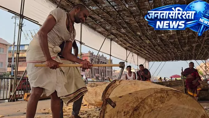पुरी में रथ निर्माण का दूसरा दिन: पारंपरिक विधि से तीनों रथों की तैयारी तेज पुरी में रथ निर्माण का दूसरा दिन: पारंपरिक विधि से तीनों रथों की तैयारी तेज