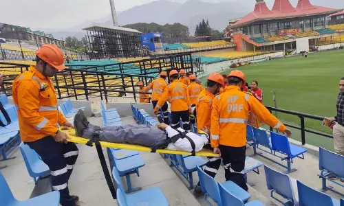 धर्मशाला के HPCA स्टेडियम में मॉक ड्रिल का आयोजन