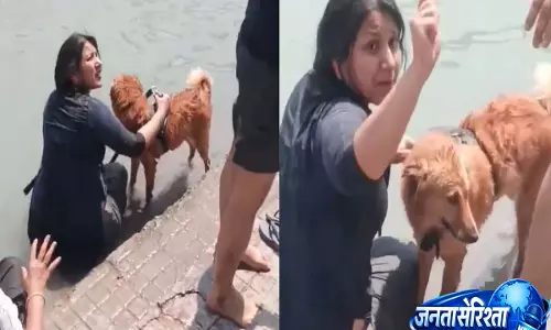 Haridwar: महिला ने खुद को सरकारी अधिकारी बताकर पालतू कुत्ते को गंगा में नहलाया, वायरल वीडियो से छिड़ी बहस