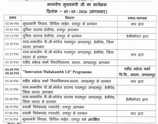 CM साय आज इनोवेशन महाकुंभ 1.0 प्रोग्राम में होंगे शामिल CM साय आज इनोवेशन महाकुंभ 1.0 प्रोग्राम में होंगे शामिल