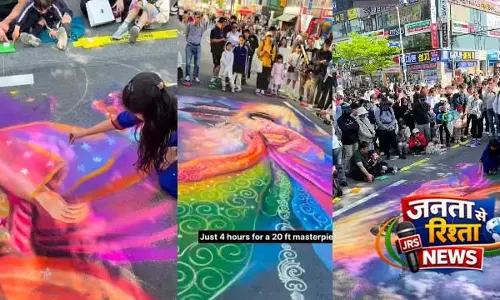 दक्षिण कोरिया की सड़क पर बनाई 20 फीट रंगोली, भारतीय कलाकार का Video Viral