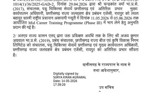 चंद्रकांत वर्मा प्रशिक्षण पर, अजय अग्रवाल को मिला अतिरिक्त प्रभार