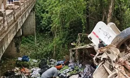 आम परिवहन गाड़ी पुलिया से गिरी, ड्राइवर की मौत