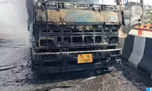 MCD के कूड़ा ट्रक में लगी आग, फ्लाईओवर के पास मचा हड़कंप: देखे Video