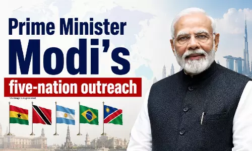 प्रधानमंत्री मोदी की पांच देशों तक पहुंच प्रधानमंत्री मोदी की पांच देशों तक पहुंच